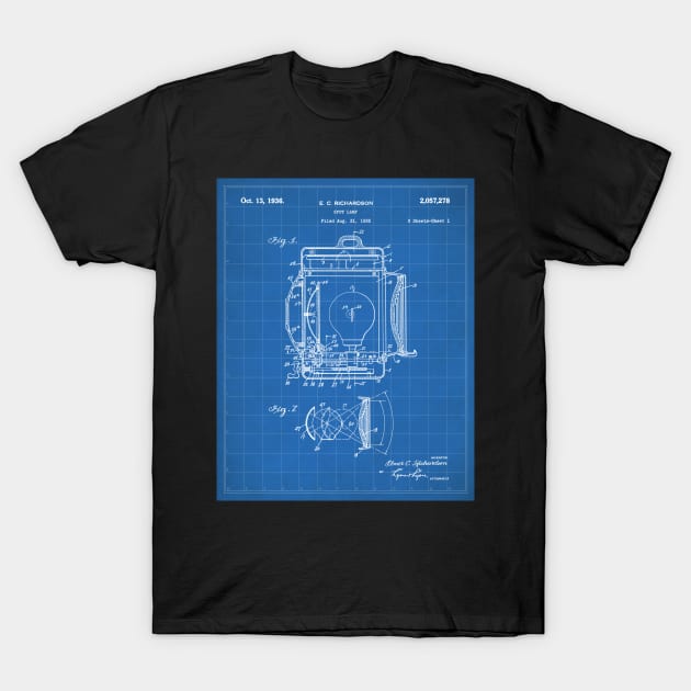 Film Spot Lamp Patent - Cinema Student Film Student Art - Blueprint T-Shirt by patentpress